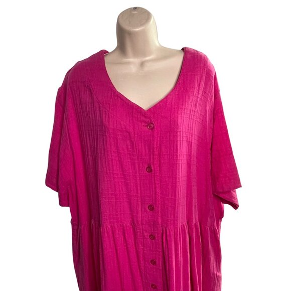 Vintage Patricia Leigh Pink Linen Midi Shift Button Down Dress Plus Size 4X u - Picture 2 of 7